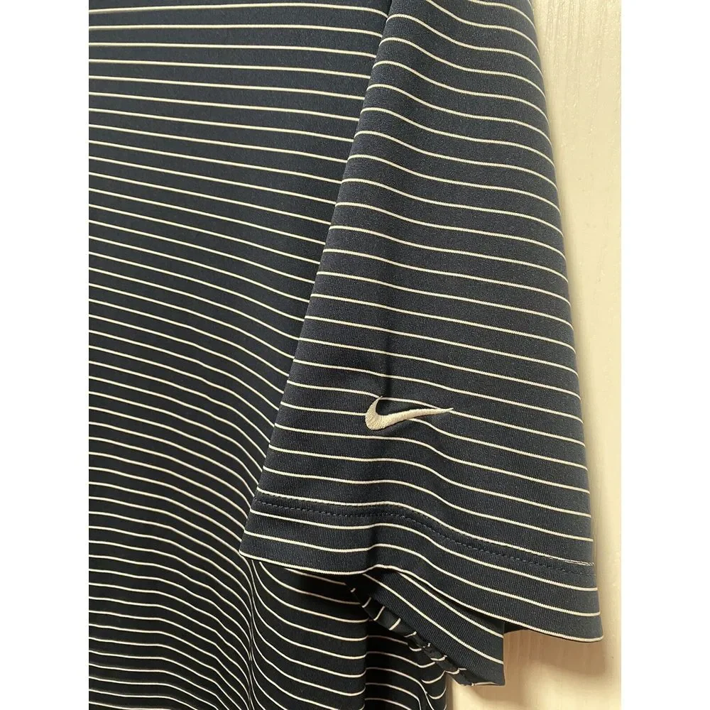 Nike Golf Short Sleeve Polo Shirt Men‎ XL Blue Striped Tour Performance Dri-Fit